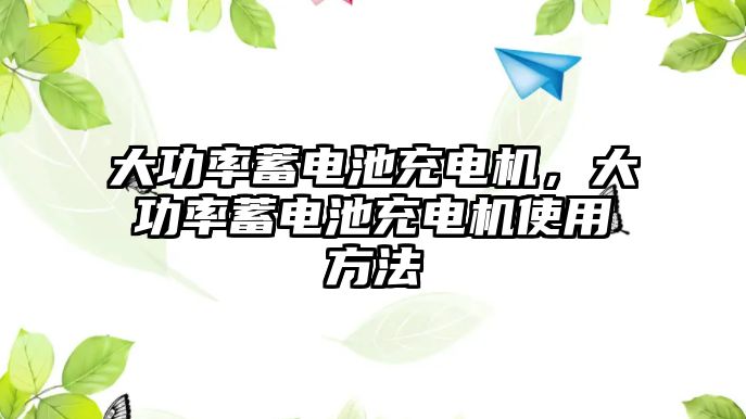 大功率蓄電池充電機，大功率蓄電池充電機使用方法