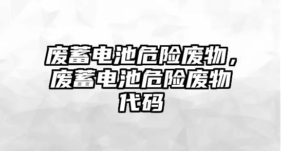 廢蓄電池危險廢物，廢蓄電池危險廢物代碼