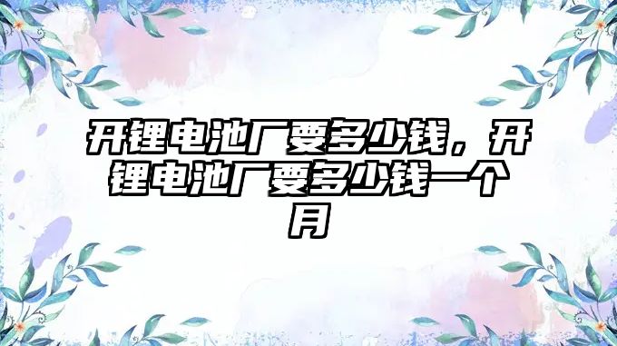 開鋰電池廠要多少錢，開鋰電池廠要多少錢一個月