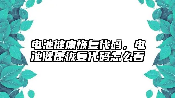 電池健康恢復代碼，電池健康恢復代碼怎么看